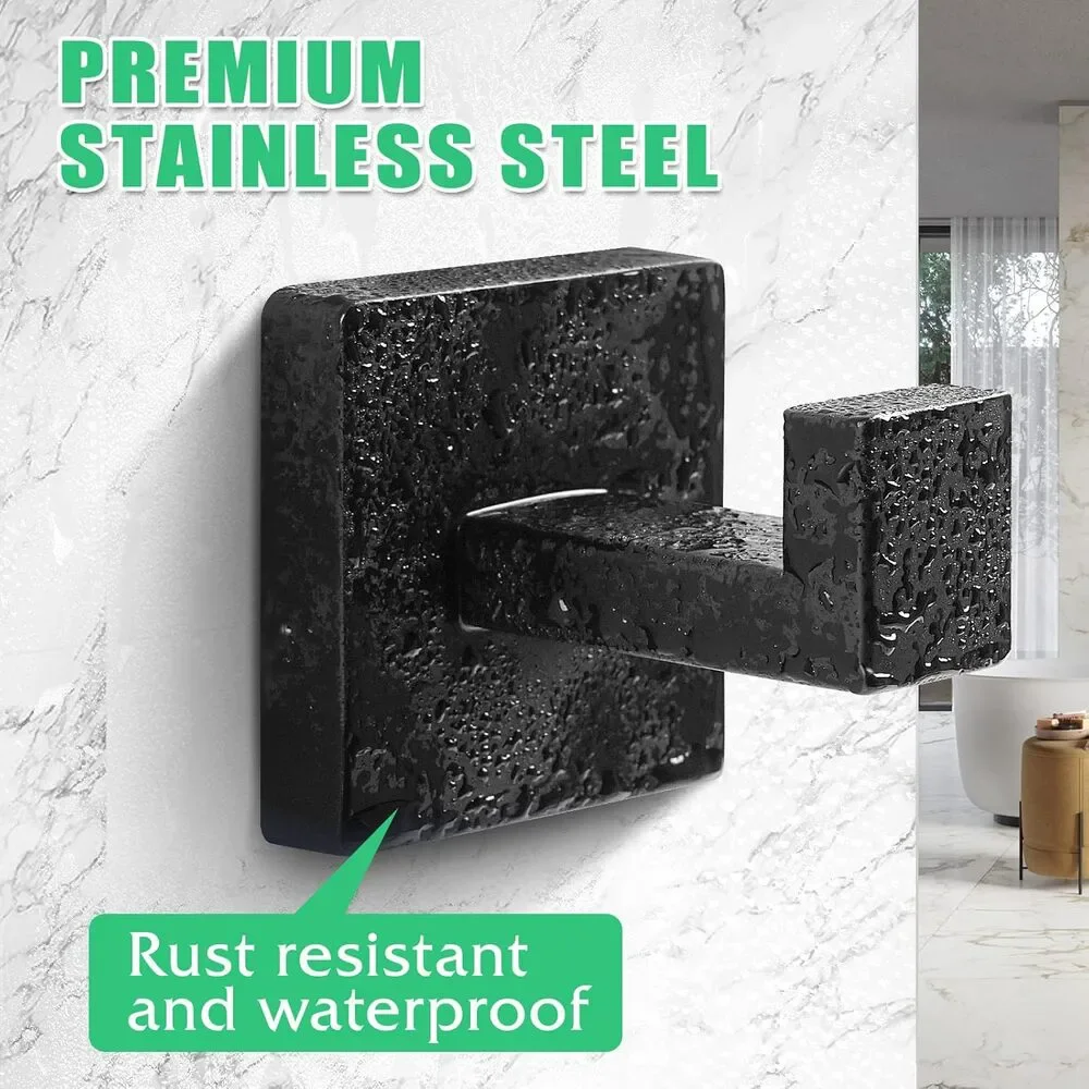 New 2 Pack Heavy Duty Stainless Steel Wall Mounted Towel Hooks Matte Black
